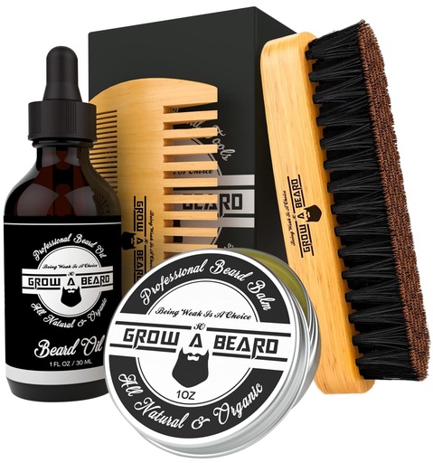 [BRSWKHALOJ4QODT6] Beard Brush, Beard Comb, Beard Oil, & Beard Balm Grooming Kit for Men's Care, Travel Facial Hair Set for Growth, Styling, Shine & Softness, Great Gifts for Him