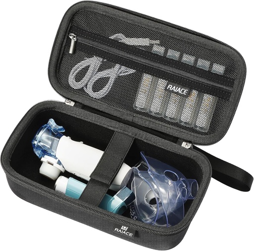 [BRSRAYLYB4PG2CT5] RAIACE Hard Storage Case for Portable Handheld Inhaler Nebulizer Machine, Asthma Inhaler Travel Bag. Built-in mesh pocket for Medicine and Accessories. (case only) - Black