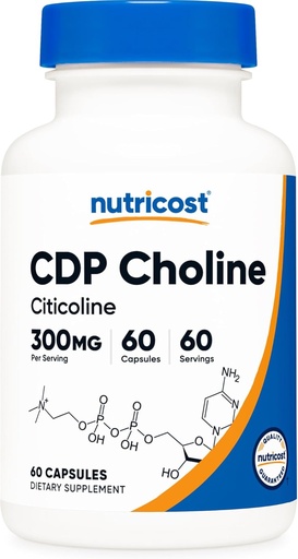 [BRSWGGQZAF5A4AD7] 营养成本CDP Choline (Citicoline) 300mg, 60 Vegetarian Capsules - 非GMO, 蔬菜友好,Gluten Free...