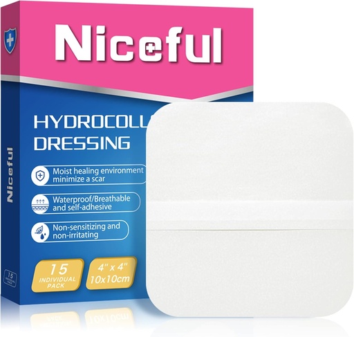 [BRSRMHAHAF5BOELU] 15 Count Hydrocolloid Bandages 4x4 in, Hydrocolloid Wound Dressing Healing Bandages for Wounds, Waterproof Wound Dressing Large