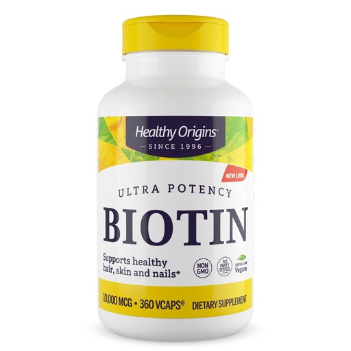 [BRSWKYIOA4BGYAI3] Healthy Origins Biotin 10,000 mcg (10 mg), 360Veggie Capsules - High Potency USP Grade Vitamin B7 Supplement - Supports Healthy Hair Growth, Strong Nails & Glowing Skin - Non-GMO, Vegan & Gluten-Free
