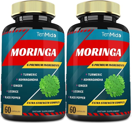 [BRSWYCDRBBYBMCL7] 2 Embalagens Cápsulas Moringa, 4 Meses de Fornecimento com Açafrão, Ashwagandha, Ginger, Alcaçuz, Pimenta Preta Suporte Imune, Fortalecedor de Energia
