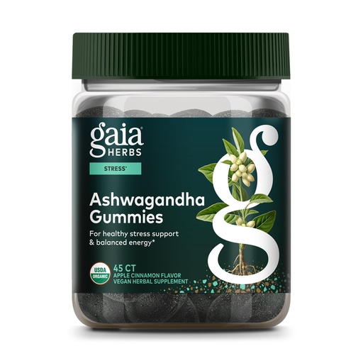 [BRSW2GDYDEOWMG37] Gaia Herbs Organic Ashwagandha Gummies - Stress Support* - Made with Cinnamon & Ginger - Gluten Free & Vegan - 45 Count (15 Servings)