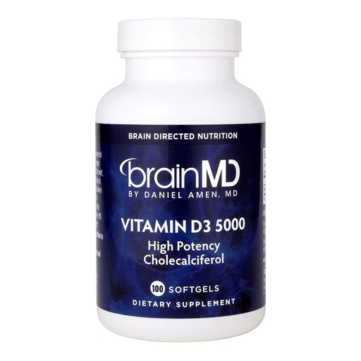 [BRSWGZY5ORYWEF3X] BRAINMD Dr Amen Vitamin D3 5000, 100 Softgels - High Potency Cholecalciferol - Gluten Free - 100 Servings