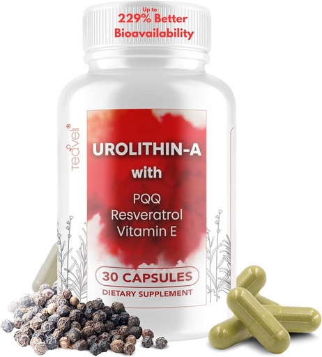 [BRSROGA2OINGM234] Fortgeschrittene Urolithin A (15 Portionen) & Stammzellergänzung mit 500mg Urolithin A, Resveratrol, PQQ, Vitamin E & Bioperine – Unterstützt NAD+, Mitochondrien, Muskelgesundheit, Gesunde Zellen & Energiestufen