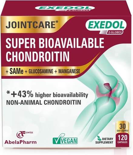 [BRSWYBIDPIIRECQZ] Exedol Bioavailable Glucosamine Chondroitin, Vegan Joint Support Supplement for Enhanced Joint Function, Cartilage Health, Connective Tissue and Bone Health - 120 Capsules