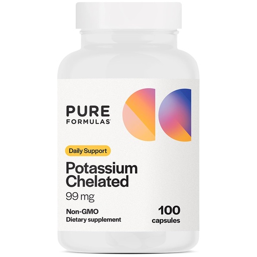 [BRSROAYOAQCBMCY2] PureFormulas Potassium Supplement Chelated 99 mg Highly Absorbable Pure Potassium Formula for Energy, Nerve, Muscle, Kidney, Heart, and Skeletal Support, Non-GMO - 100 Vegetarian Capsules