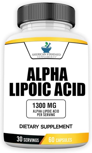 [BRSRA232CIMRY2Y6] American Standard Suppléments Acide alpha lipoïque 1300mg par portion - végétalien, sans gluten, non-OGM, 60 capsules, 30 portions