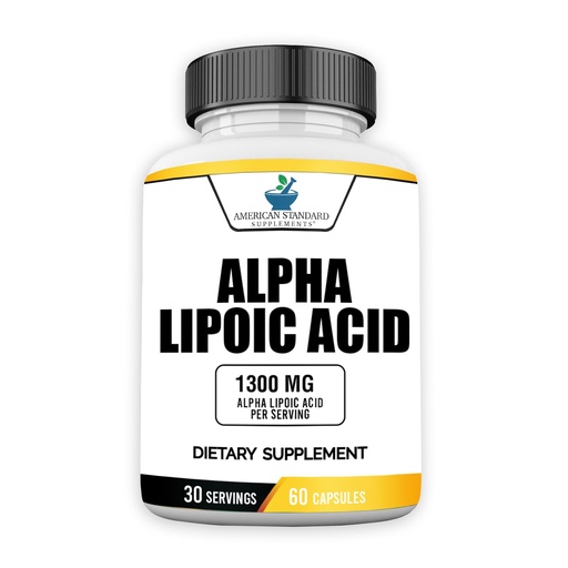 [BRSRA232CIMRY2Y6] American Standard Supplements Alpha Lipoic Acid 1300mg Per Serving - Vegan, Gluten Free, Non-GMO, 60 Capsules, 30 Servings