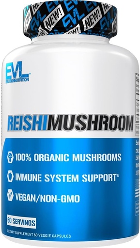 [BRSROFQHPMCWAET2] Evlution Nutrition Reishi Mushroom - Immune System & Health Support - 500mg Mushroom Supplement - 100% Organic, Vegan & Non-GMO - 60 Servings