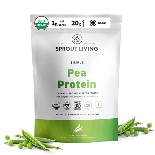 [BRSWGHT7OF7RYG33] Sprout Living Organic Pea Protein Powder, Unflavored, 20 Grams of Plant Based Organic Protein Powder Without Artificial Sweeteners, Non Dairy, Non-GMO, Vegan, Gluten Free (1 Pound, 19 Servings)