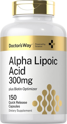 [BRSRAYIDAACBUE3L] Nola Alfa Lipoic Acid 300mg | 150 kapsulak | Biotin Optimizatzailearekin | ALA osagarria | Ez-GMO, Gluten Free