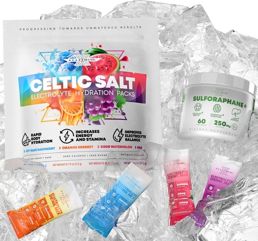 [BRSRAAYQBB6AG2TV] 5000mcg of Real Lab-Verified Sulforaphane Supplement + Electrolytes Powder Packets Celtic Salt 12 Electrolyte Packets