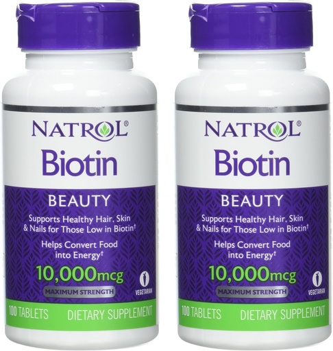[BRSROAQYPMMBO33X] Natrol Biotin Tablet 10000 mcg, 100 Count (Pack of 2)
