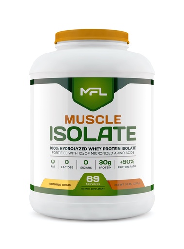 [BRSWKZABBMGWA23Y] MFL 100% Isolate Protein l 30g of Protein l 12g Amino Acids l Keto Friendly l Low Carbs l 5 lbs. (Banana Cream)