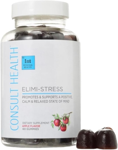 [BRSRMFQZBUBRSE3V] Consult Health - ELIMI-Stress Vegan Gummies - Stress Relief Supplement - Decrease Fatigue - Natural Apple Flavor - Ashwagandha Root & Leaf Extract -Tumeric Extract - Caffeine Free - 60 Count