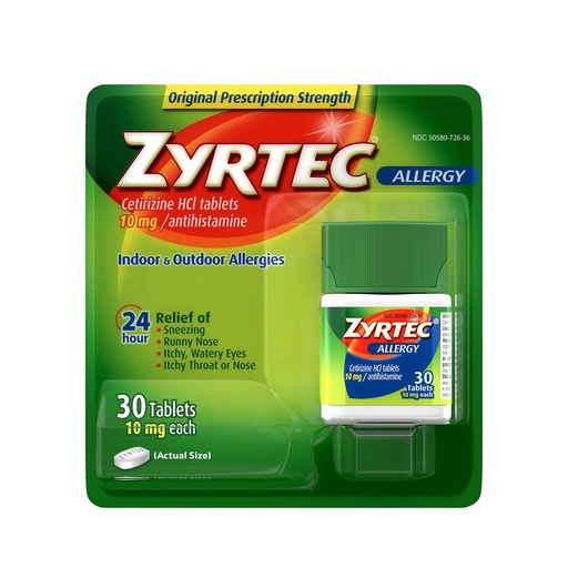 [BRSWKEI3AZYQ4F3M] Zyrtec 24 Hour Allergy Relief Tablets, 10 mg Cetirizine HCl Antihistamine Allergy Medicine, 30 ct Red