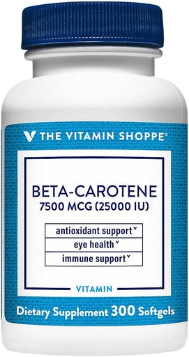 [BRSWIYTYOEDRO3LE] Vitamin Shoppe Beta-Carotene 2500IU (Vitamin A), Vision & Immune Health (300 Softgels) Antioksidan əlavə