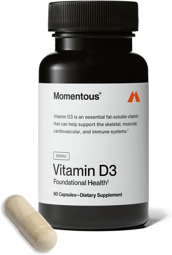 [BRSW2AAYOYJQ4DIV] Momentous D3-vitamiini täydentää - 5 000 IU kapselia säätiön terveystuki - NSF Certified for Sport - Gluteeniton - 60 tarjoilua