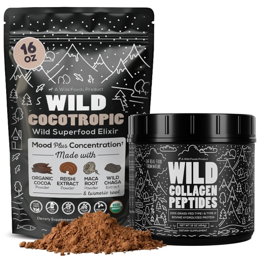 [BRSRAAIOAUIBQE32] Cocotropic Organic Mushroom Cacao Mix (16oz) & Collagen Peptides (16oz) Bundle for Skin, Hair, and Joint Support
