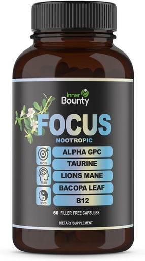 [BRSROBILB4BAEA3P] Foco 14-in-1 Nootropic Brain Supplement with Lions Mane, Alpha GPC Choline, Vitamina C & B12, Taurina, Bacopa - Energia, Cognitivo, Suporte à Memória, 60 cápsulas grátis de enchimento
