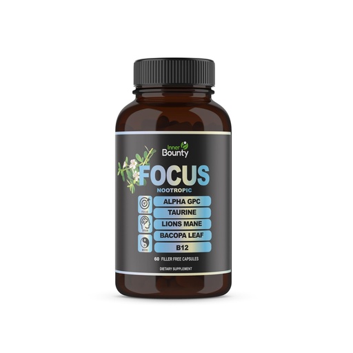[BRSROBILB4BAEA3P] Focus 14-in-1 Nootropic Brain Supplement with Lions Mane, Alpha GPC Choline, Vitamin C & B12, Taurine, Bacopa - Energy, Cognitive, Memory Support, 60 Filler Free Capsules