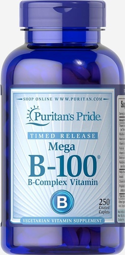 [BRSWGYA3OACGCE37] Puritan's Pride Vitamin B-100 Complex Timed Release Caplets, 250 Count