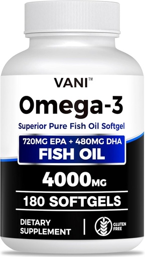 [BRSRAHQOAAFGYDLP] Fish Oil Omega 3 (4000 mg), 180 Softgels, Omega 3 rasvahappolisät EPA & DHA Brain & Heart Health *