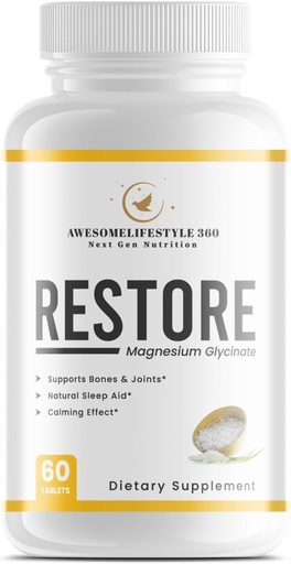 [BRSROGI7CAFGOYLU] Awesomelifestyle360 Next Gen Nutrition Restore Magnesium Glycinate Natural Sleep Vitamin Calm The Brain, Supports Bones and Joints, Natural Sleep Aid -(60 Tablets)
