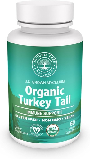[BRSRAGQQOV4BGC3V] Organic Turkey Tail Mushroom Capsules – Immune Support Supplement, Antioxidant Rich, Natural Digestive Health Aid, Vegan " Non-GMO Mushroom Capsules for Wellness " Vitality - 60 Capsules (30 Servimientos)