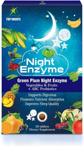 [BRSW2BACDEMQGDTK] Night Enzyme, Daily Multigestive Enzymes, Green Plum Fruit and Vihannekset probiootit, helpotus turvotus, parempi uni laatu, miehille ja naisille, edistää ruoansulatuskanavan terveyttä- 60 tablettia