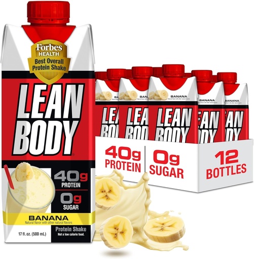 [BRSWIYL7AV6GG33E] Lean Body Ready- to- Drink Banana Protein Shake, 40g Protein, Syrovátka, 0 Cukr, gluten Free, 22 Vitamíny & Minerály, 17 Ounce (Recyklabilní karton & Lid - balení po 12) LABRADA