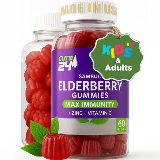 [BRSWYEAPOUIAYEQ6] Sambucus Elderberry Gummies + Vitamin C + Zinc for Kids & Adults, X3 Immune Support, Natural Flavors + Ingredients, Vegan, Non-GMO, Made in USA (60)