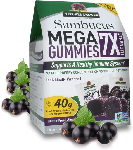 [BRSWGEITO4JRQELL] Nature's Answer Sambucus Mega Gummies | 7X More Elderberry Concentration | Alcohol-Free, Gluten-Free, Gelatin-Free, Vegan, Non-GMO & No Preservatives | 30ct Gummies (Pack of 2)