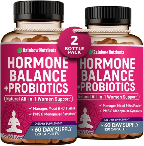 [BRSROAIYDEGRG2D3] (2 Pack) Hormone Balance + Probiotics for Women (3450mg) Natural Relief for Menopause, Hot Flashes, PMS, Bloating | 4:1 Chasteberry, Dong Quai, Black Cohosh | Non GMO|240 V Capsules