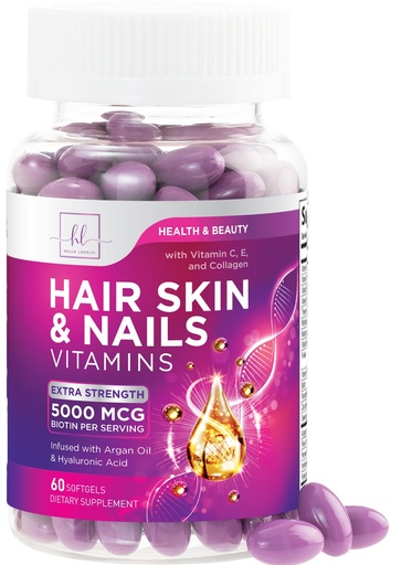 [BRSROAAOCICQAYDJ] Hair Vitamins for Women for Hair Growth - Argan-Infused Supplement with Collagen, Biotin and Hyaluronic Acid - Supports Faster Hair Growth, Skin & Nails Beauty Vitamins, Bottled in USA - 60 Softgels