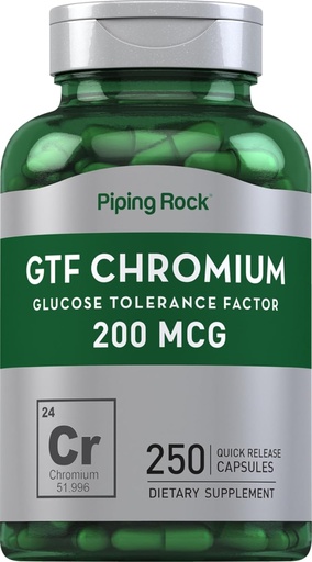 [BRSRMYICDN7ROCIV] Piping Rock GTF Chromium 200 mcg | 250 Capsules | Glucose Tolerance Factor Supplement | Non-GMO & Gluten Free