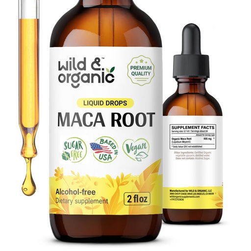 [BRSROY37BF7RGCDD] Wild & Organic Maca Root Drops for Women & Men - Mood, Focus, Active Lifestyle - Peruvian Maca Supplement - Vegan, Sugar & Alcohol-Free Tincture - 2 fl oz