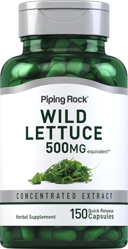 [BRSROBQCCBYRO23L] Piping Rock Wild Lettuce Extrate 124; 500mg 124; 150 Capsules 12.4; konsentrasi Herbal Supplement = 124; Non GMO, Gluten Bebas