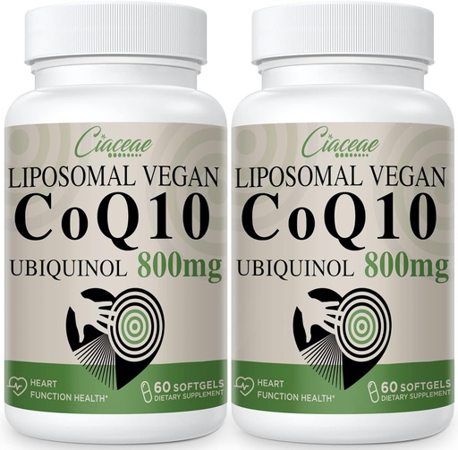 [BRSRMCQRAAGREEYY] Liposomal CoQ10 800mg Ubiquinol Softgel, Max Absorption Ubiquinol Coenzyme Q10, Ubiquinol CoQ10 Supplement for Antioxidant, Heart Function & Energy Production, Pure CoQ10 800mg, 120 Vegan Softgels