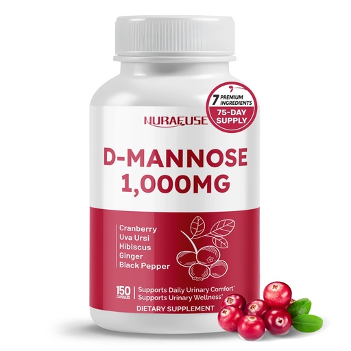 [BRSRAHQZOANGYHLO] D-Mannose with Cranberry, Uva Ursi, Hibiscus, Ginger, Black Pepper - Supports Urinary Tract Health, Bladder Cleanse