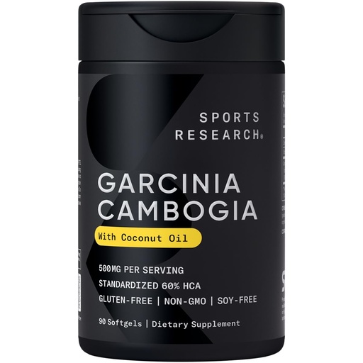 [BRSWIEICDMBWI33G] Sports Research Garcinia Cambogia Extract (60% HCA) with Extra Virgin Organic Coconut Oil | Non-GMO, Soy & Gluten Free (90 Liquid Softgels)