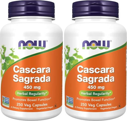 [BRSW2HQCPMCBU2TV] NOW Supplements , Cascara Sagrada ( Rhamnus purshiana ) 450 mg , 250 Veg Kapslit ( 2 pakendis )
