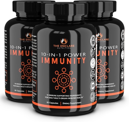 [BRSW2YDRCEPBQDLD] THE ENCLARE NUTRITION Immune Support Vitamins with Vitamin C, Elderberry, Zinc, Echinacea, Turmeric Curcumin, Garlic. 10in1 Immunity Defense Supplement Booster for Adults. Veg Capsules 60ct (3)