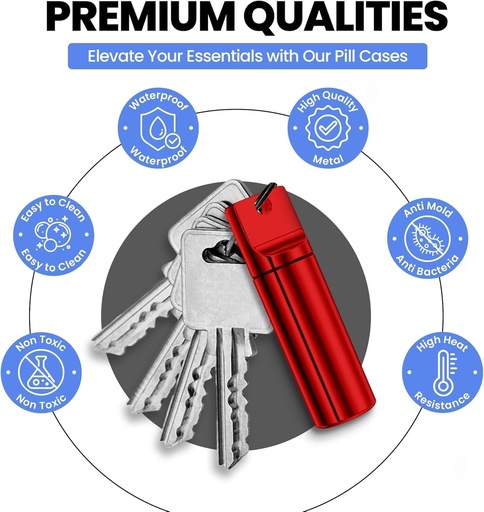 [BRSRAAQ5BV6GCFI6] Keychain Pill Holder Veľká kapacita Nepremokavé cestovné pilulky Organizátor pilulky Kontajner pre tablety, Kapsule 