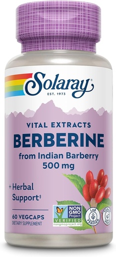 [BRSWGEA7DECWAHTP] SOLARAY Berberine 500mg - Berberine supplement til en sund, aktiv livsstil - med Berberine HCl fra indiske bær - Vegan, ikke-GMO, 60- dag garanti, Lab Verified - 60 Servere, 60 VegCaps