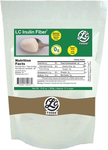 [BRSWI237AZ6GCYIV] LC Foods Inulin Fiber (Chicory Root) All Natural - Low Carb - Gluten Free - No Sugar - Diabetic Friendly - 12.8 oz