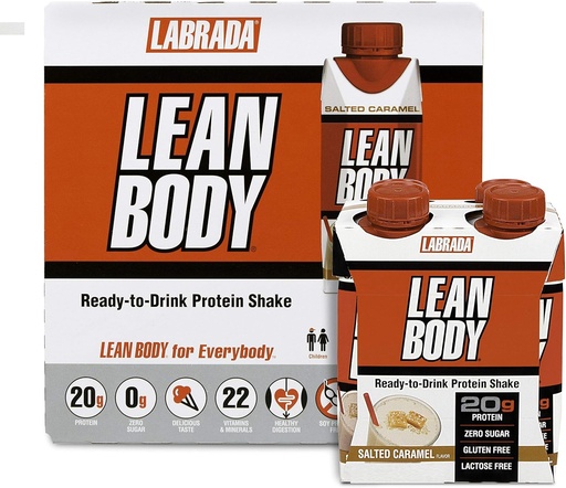 [BRSWGEAPOABBOG3L] LABRADA NUTRITION - Lean Body ETA Whey Protein Shake, Convenient On-The-Go Meal Replacement Shake for Men & Women, 20 g Protein – Zero Sugar, Lactose & Glutten Free, Αλατισμένο Caramel (Pack of 16)