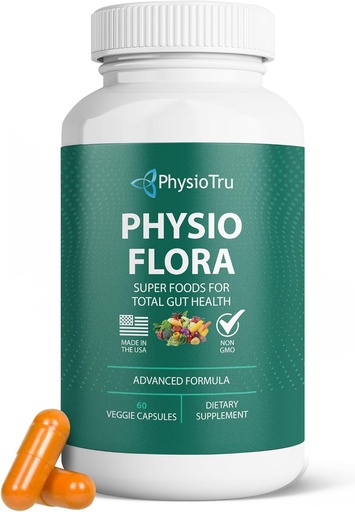 [BRSWGZATCICBAEI6] Physio Flora Curcumin Piperine, Probiotikoak eta Prebiotikoak Gut-entzat, 60 Veggie kapsulak