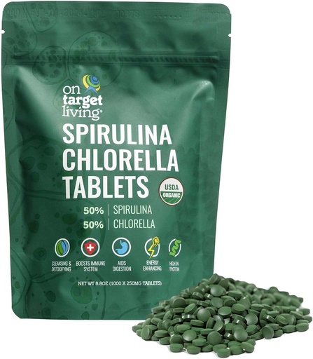 [BRSWGED7AECQECYZ] On Target Living Organic Spirulina Chlorella ) Supergreens ) USDA Organic ) 1000 Tablets - 250 G (8.8 oz) ) Vegan ) Immune Support ) Alkalyzing ) Nutrient Dense ) Protein Dense